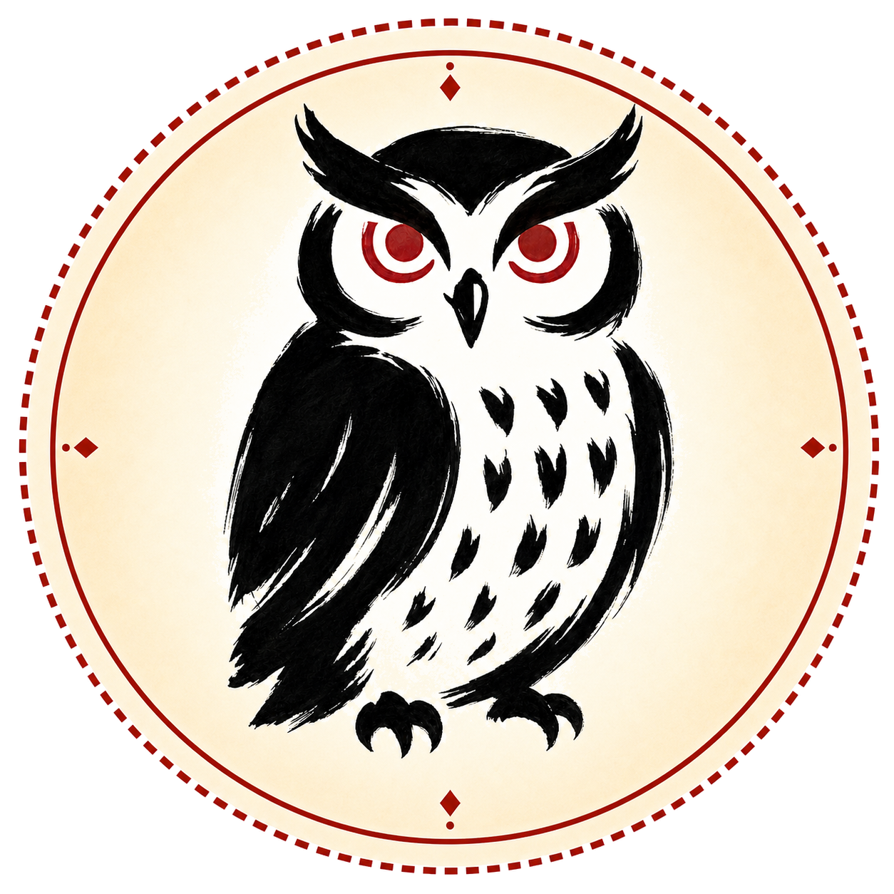 KUON Agentic Ontology seal — owl inside a crimson hanko crest